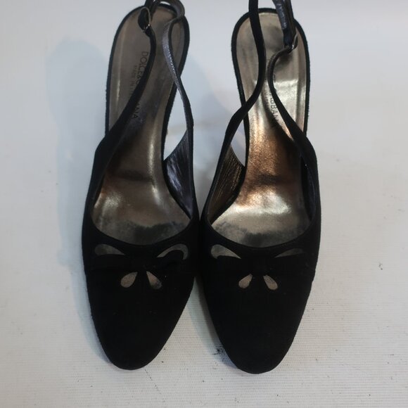 Authentic Womens Dolce & Gabbana Black Suede Slingback Heels Pumps 38.5 US/8.5 - Picture 4 of 15